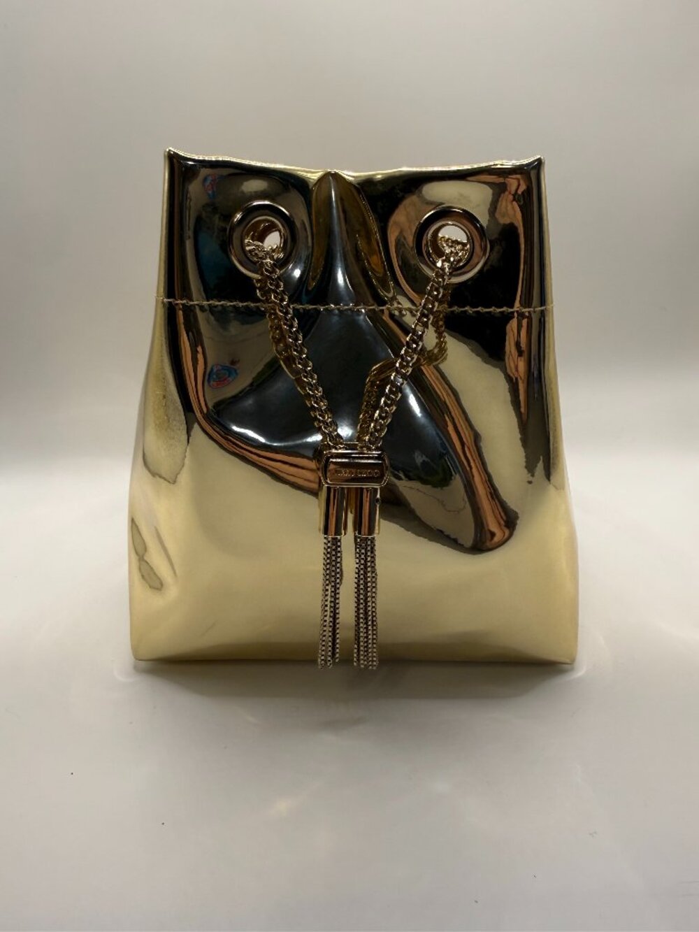 Jimmy Choo Bon Bon Ring Handle Metallic Bucket Bag